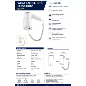 HOBBB Frederiksværk uscător de păr de perete, 1200 W