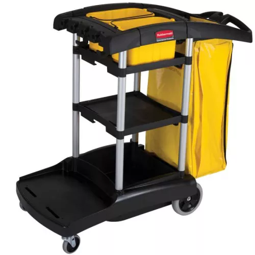 Cărucior de curățenie de mare capacitate Rubbermaid-cu raft și sac