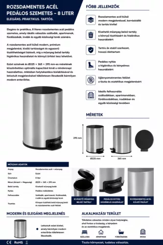HOBBB Ferring coș de gunoi pentru baie, 8,0 l