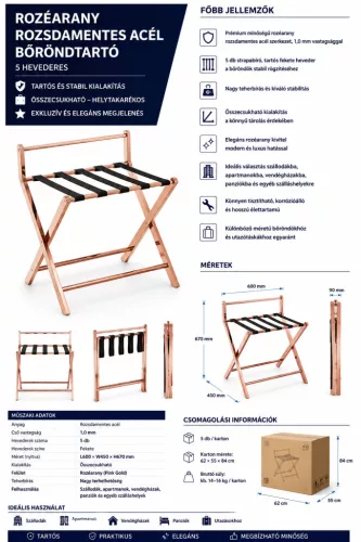 HOBBB Horne suport pliabil pentru bagaje - pink gold