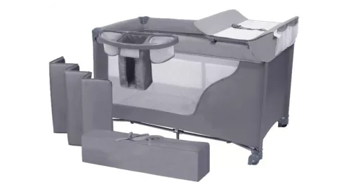 RicoKids pat de călătorie pliabil cu saltea, 125x65x78cm, 15kg - Gri deschis