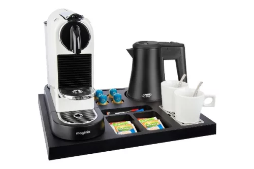 Btray Siesta tavă + Star fierbător, 0,5 l, negru + 2 cești albe – set